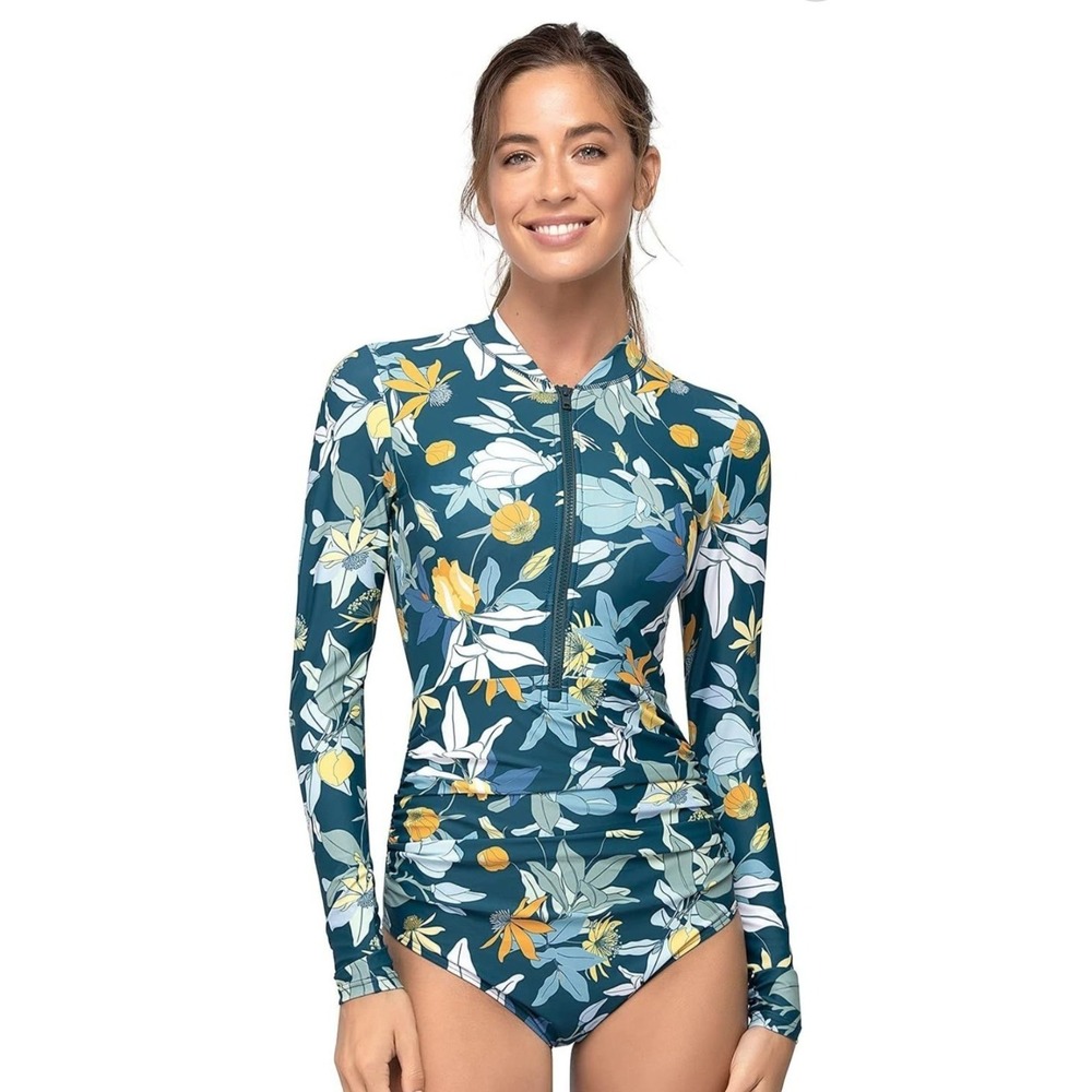One Piece Long Sleeve Rash Guard Swimsuit Women's US Size 4 Floral